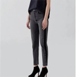 Agolde High Rise Crop Fit Dark Gray Nico Black Stripe Slim Fit Jeans